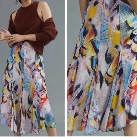 Anthropologie A-Line Neutral Motif Midi Skirt Size 2 - Picture 4 of 13